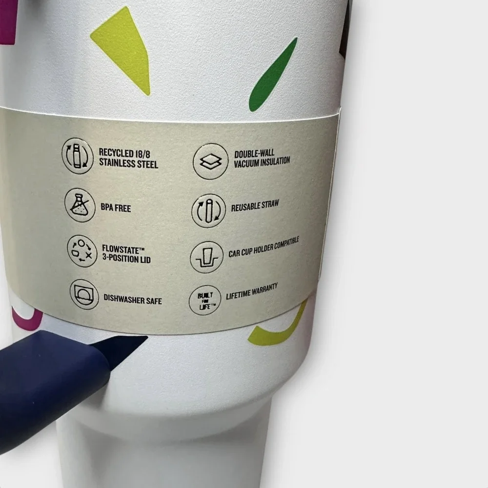 Stanley 40‎ oz Tumbler White Geo Shapes H2.0 FlowState Quencher Discontinued - Picture 3 of 9